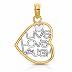 14k and Rhodium LIVE LOVE LAUGH In Heart Charm - Lifestyle View