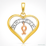 14k Two-tone White Rhodium BELIEVE in Heart w/ Breast Cancer Ribbon - Lifestyle View