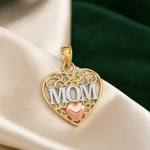 14K Two-tone w/White Rhodium Polished MOM  in Heart Pendant - Lifestyle View