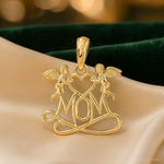 14K Polished MOM w/Heart and Angels Pendant - Lifestyle View