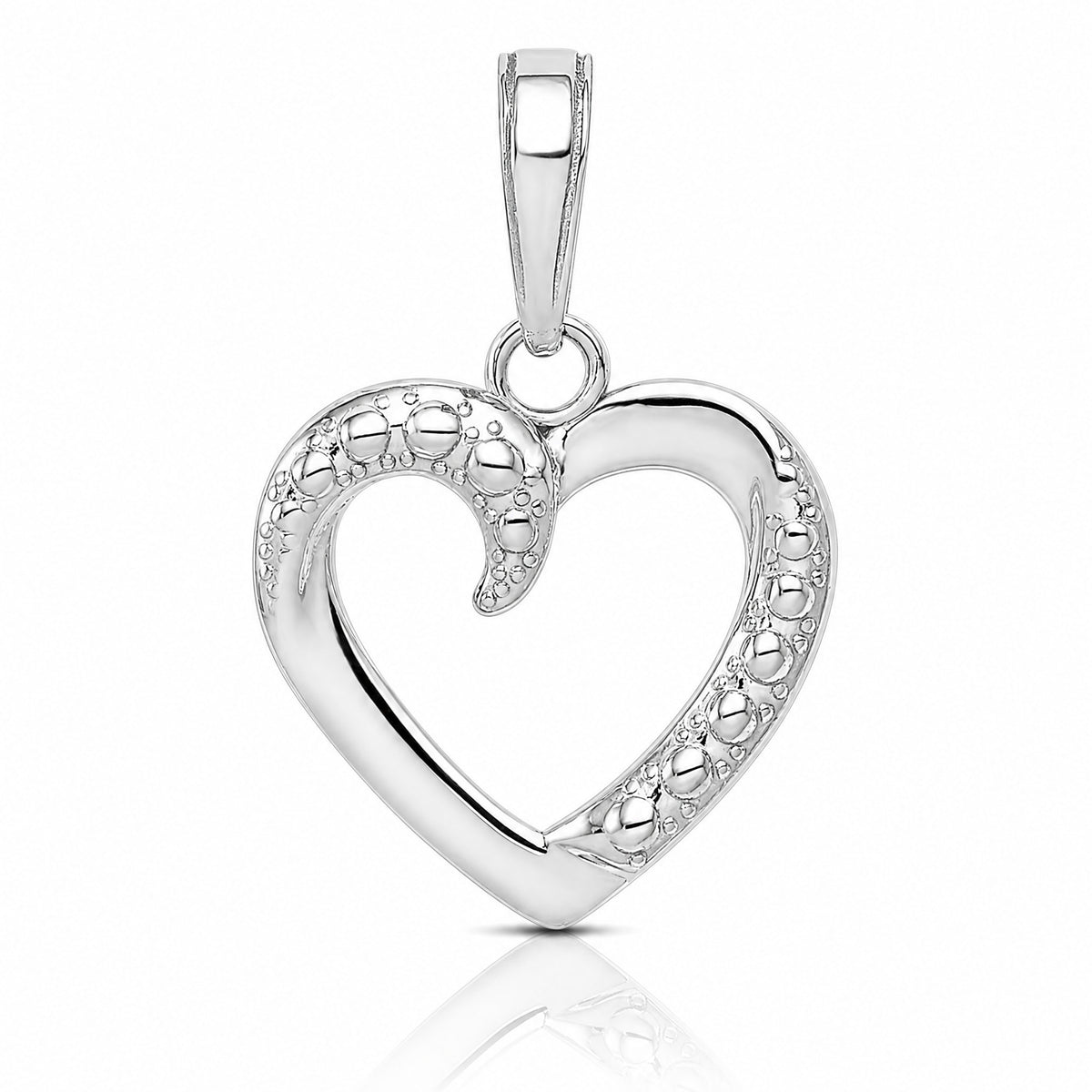 14K White Gold Polished and Textured Heart Pendant - Lifestyle View
