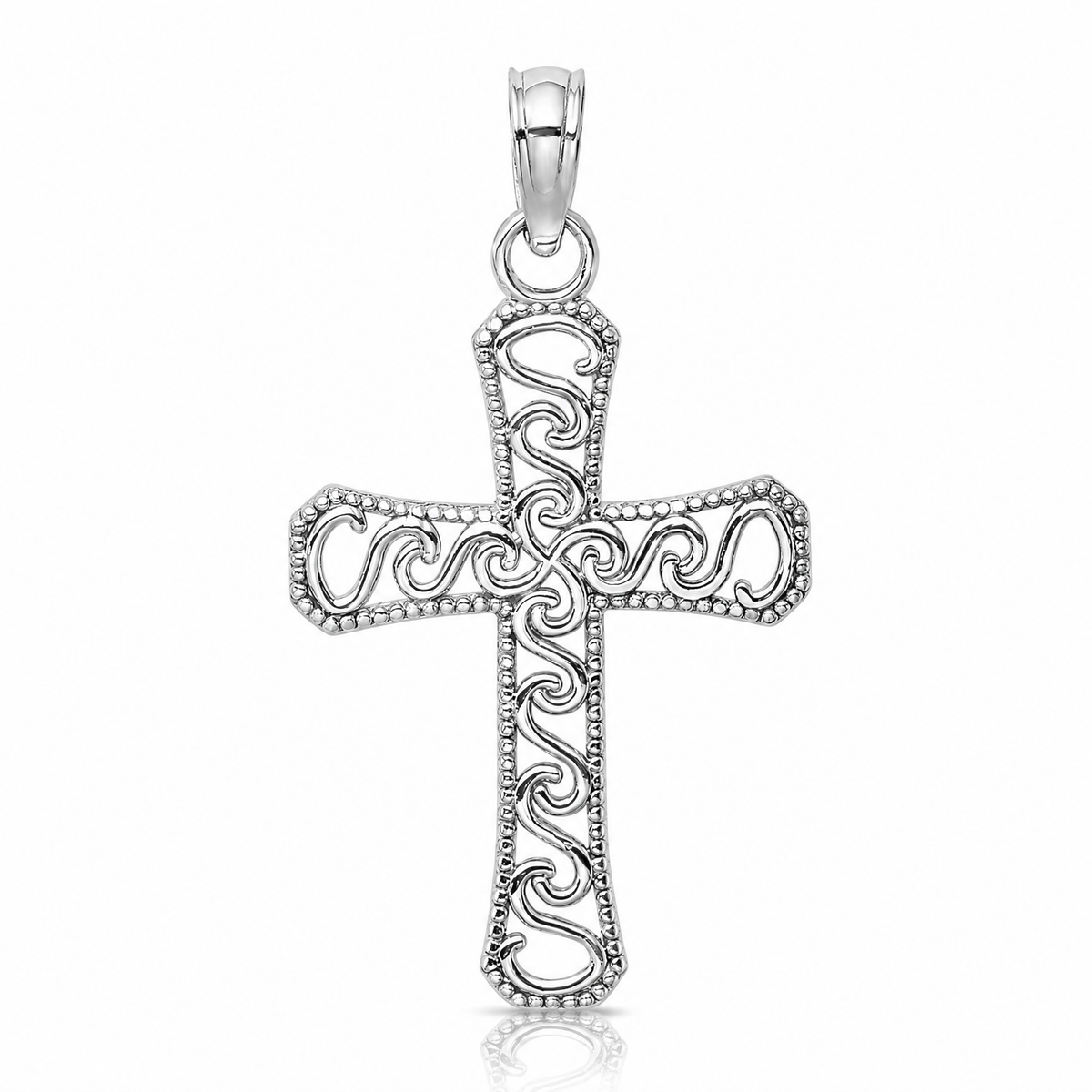 14k White Gold Fancy Cross Pendant - Lifestyle View