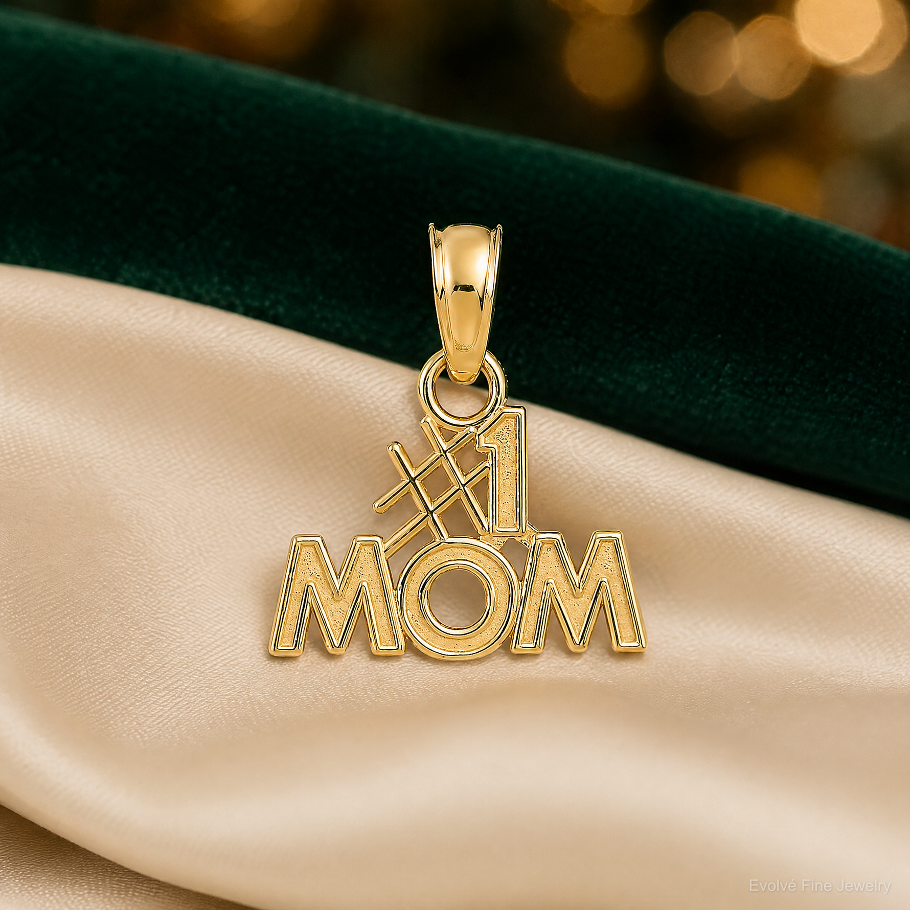 14K Polished #1 MOM Pendant - Lifestyle View