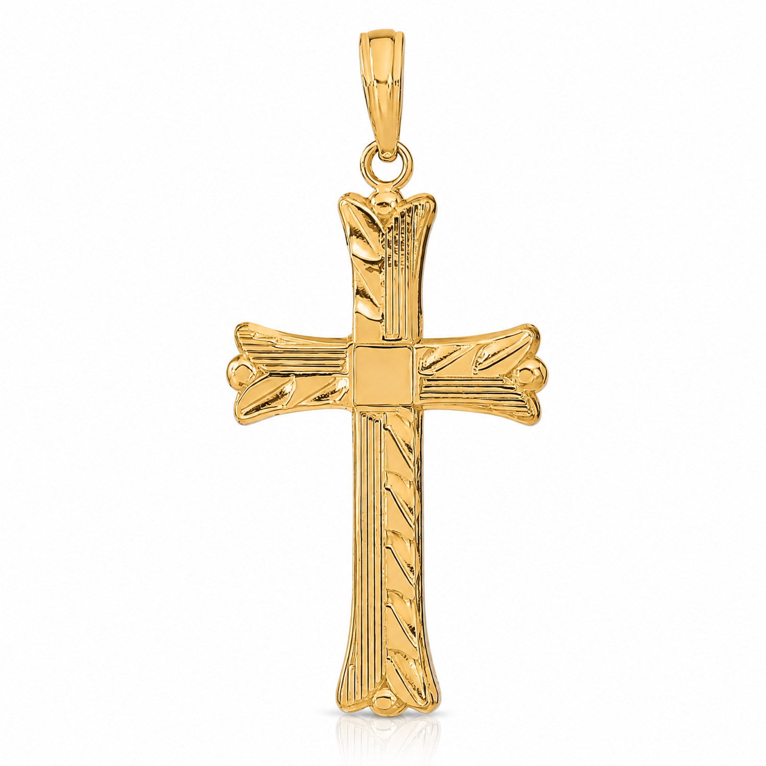 14K Textured w/Square Center Cross Pendant - Lifestyle View