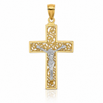 14k Two-tone Crucifix Pendant - Lifestyle View