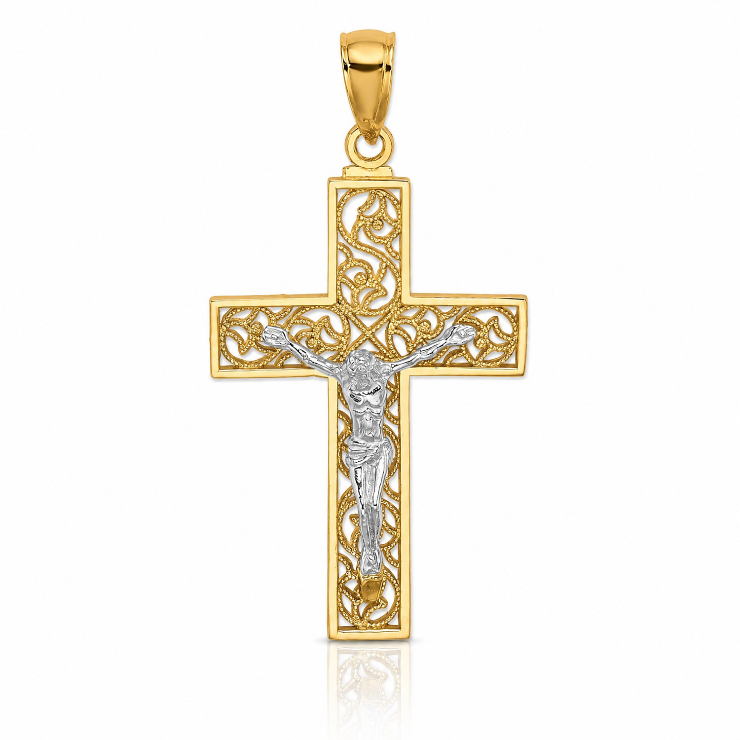 14k Two-tone Crucifix Pendant - Lifestyle View