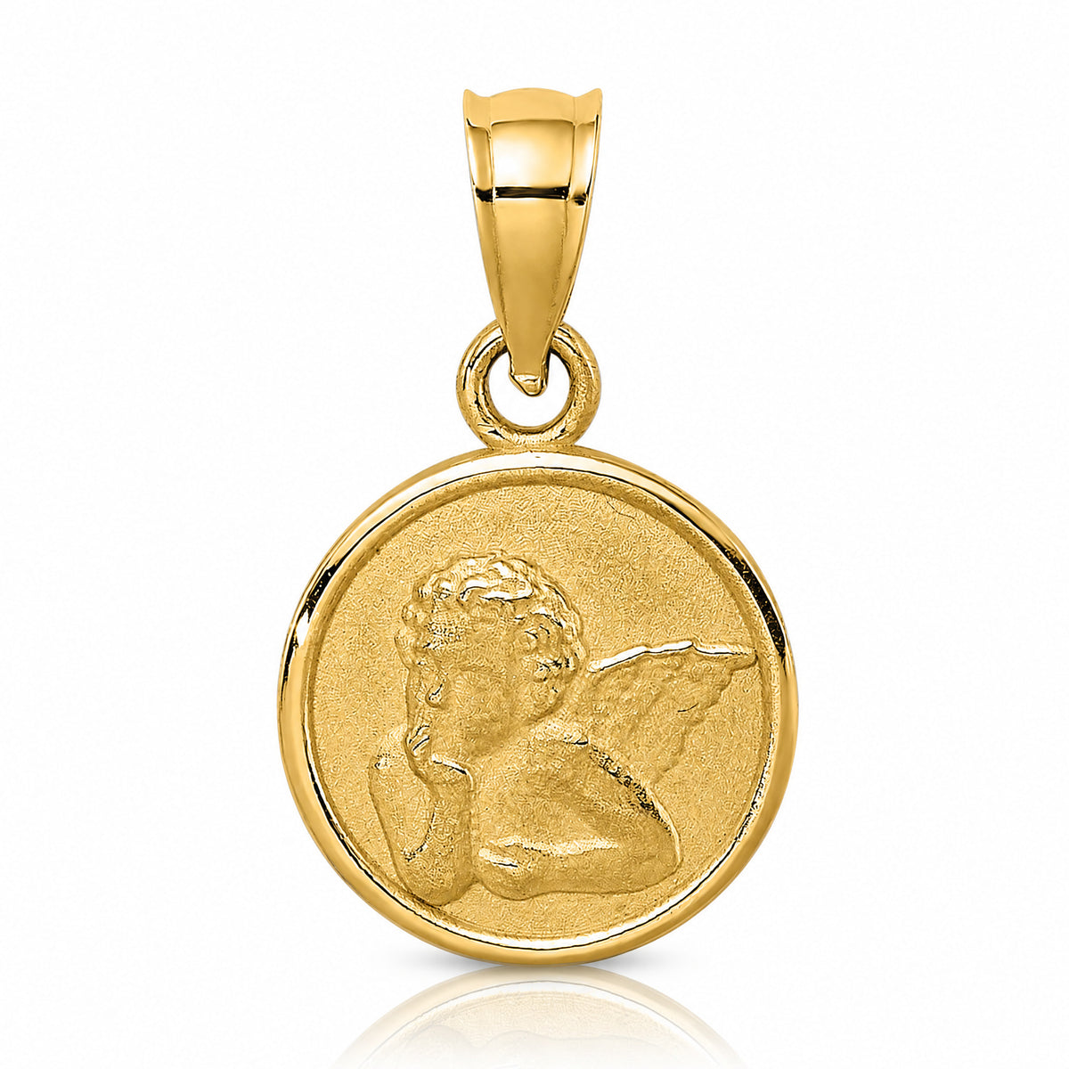 10K / 14K Yellow Gold 10mm Engraved Angel Coin Charm