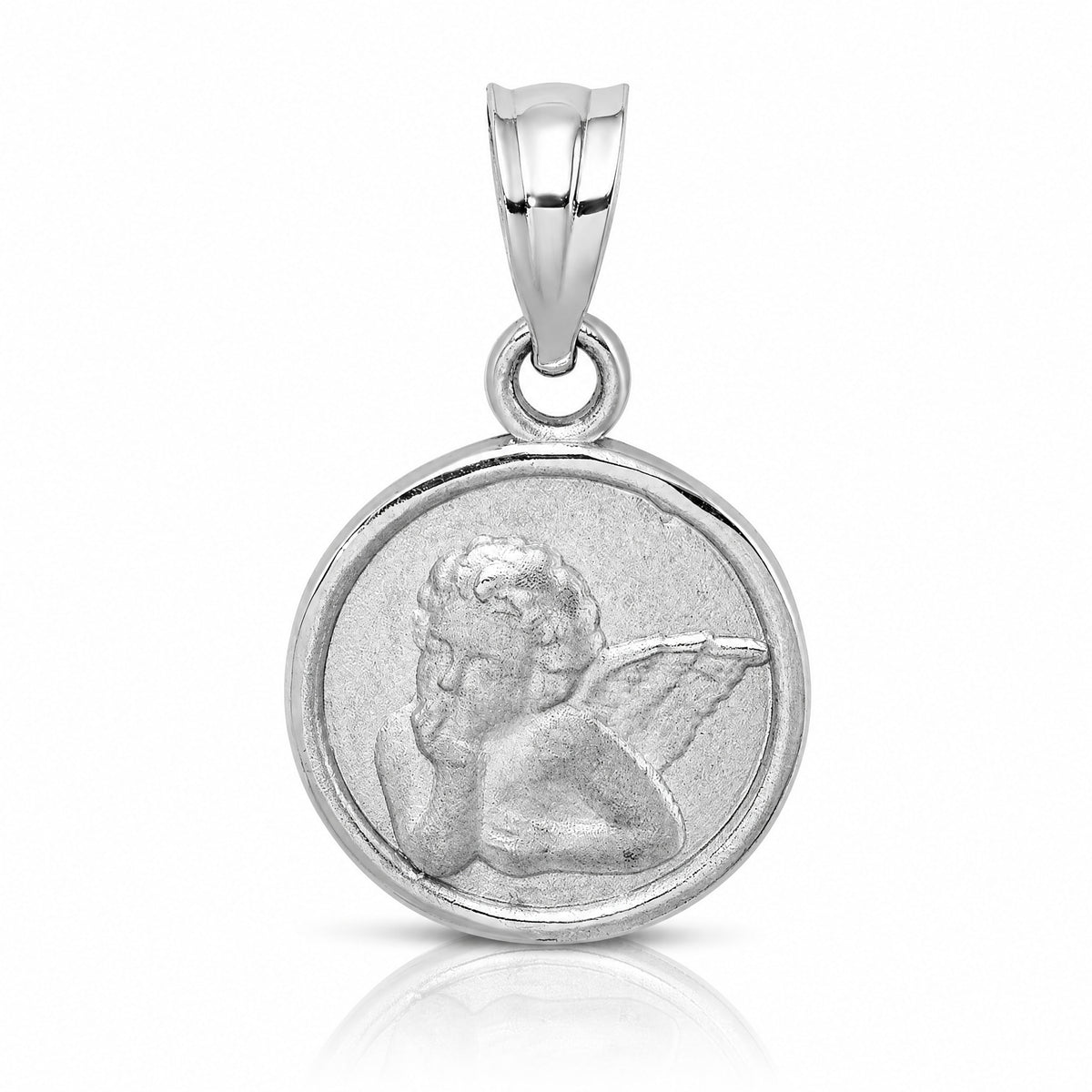 14k White Gold 10mm Engraved Angel Coin Charm - Lifestyle View