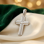 14k White Gold Beveled Cross Charm - Lifestyle View