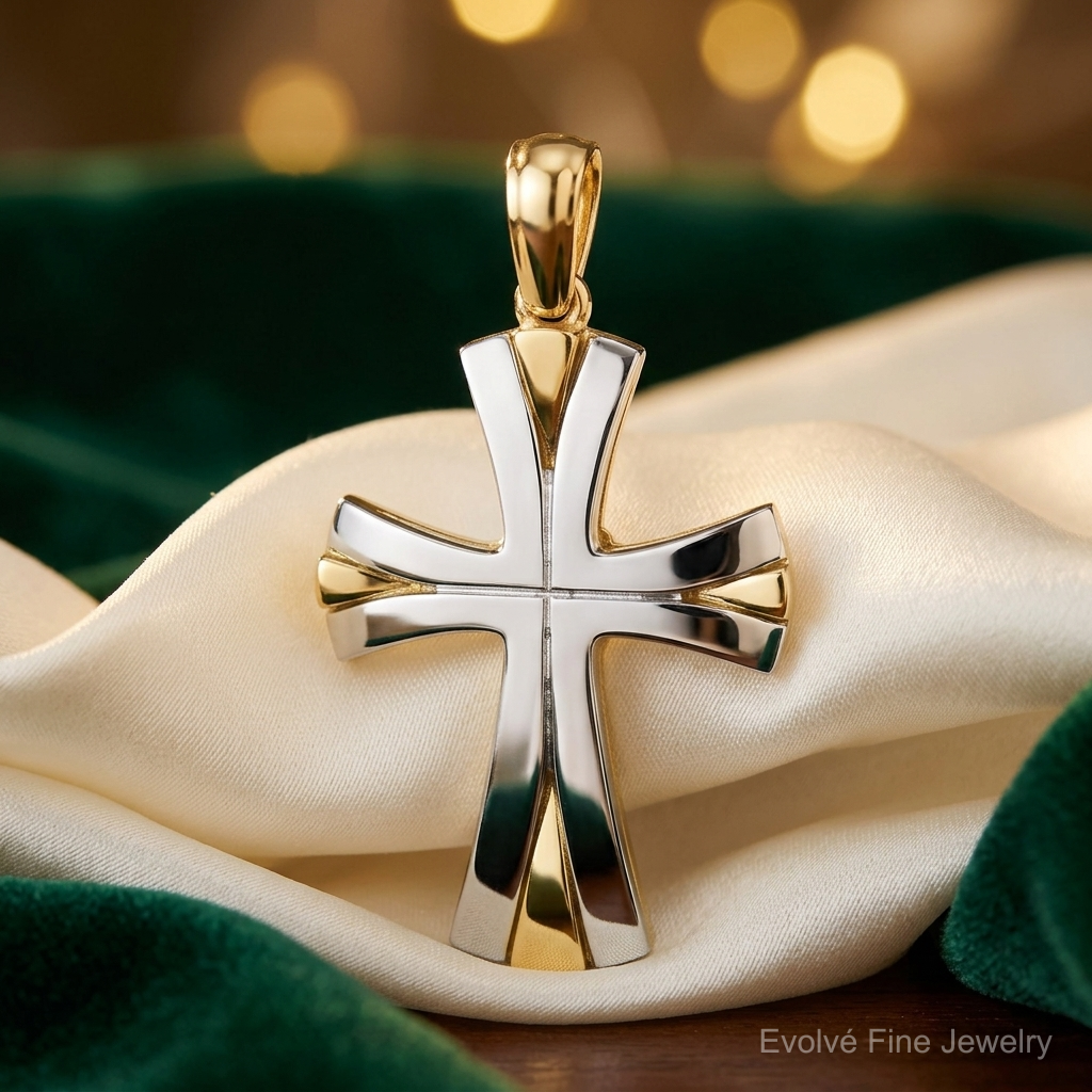14K W/ Rhodium Cross Charm - Lifestyle View