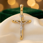 14K Two-tone Polished Crucifix Charm - Lifestyle View