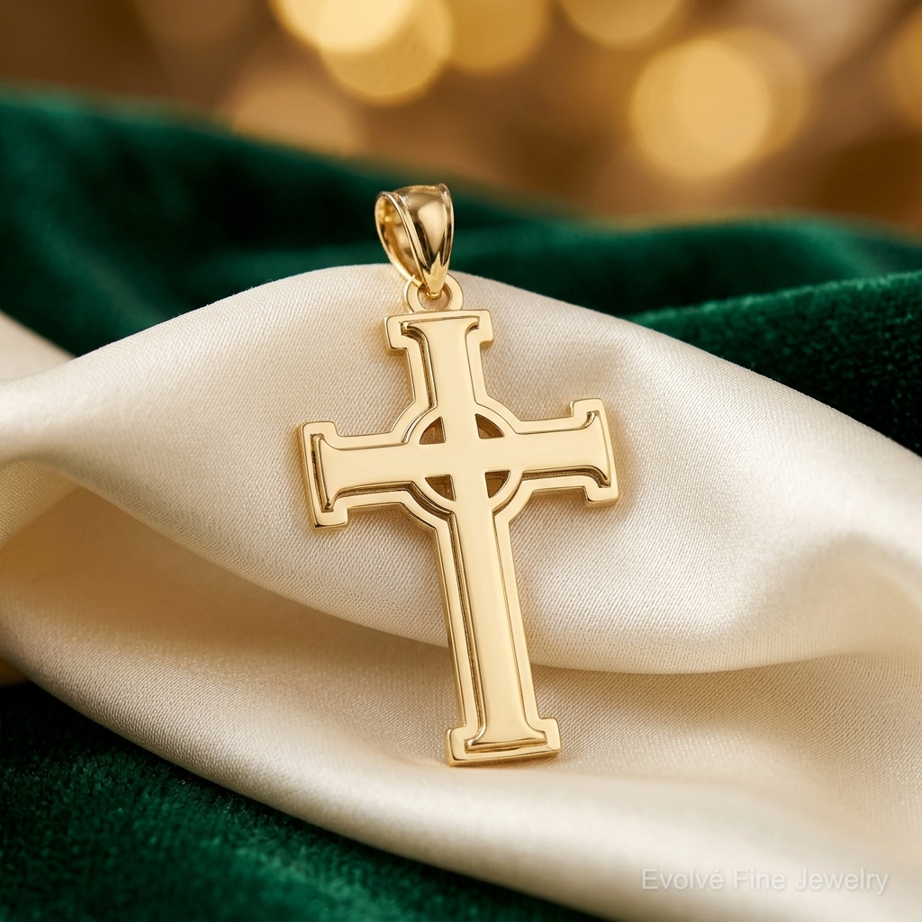 14K Polished Cross Pendant - Lifestyle View