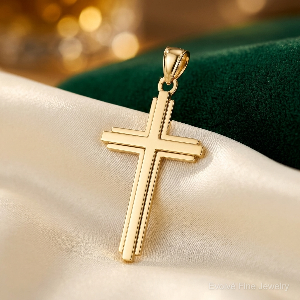 14K Polished Cross Pendant - Lifestyle View