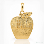 14k Solid NEW YORK Skyline on Small Apple Pendant - Lifestyle View