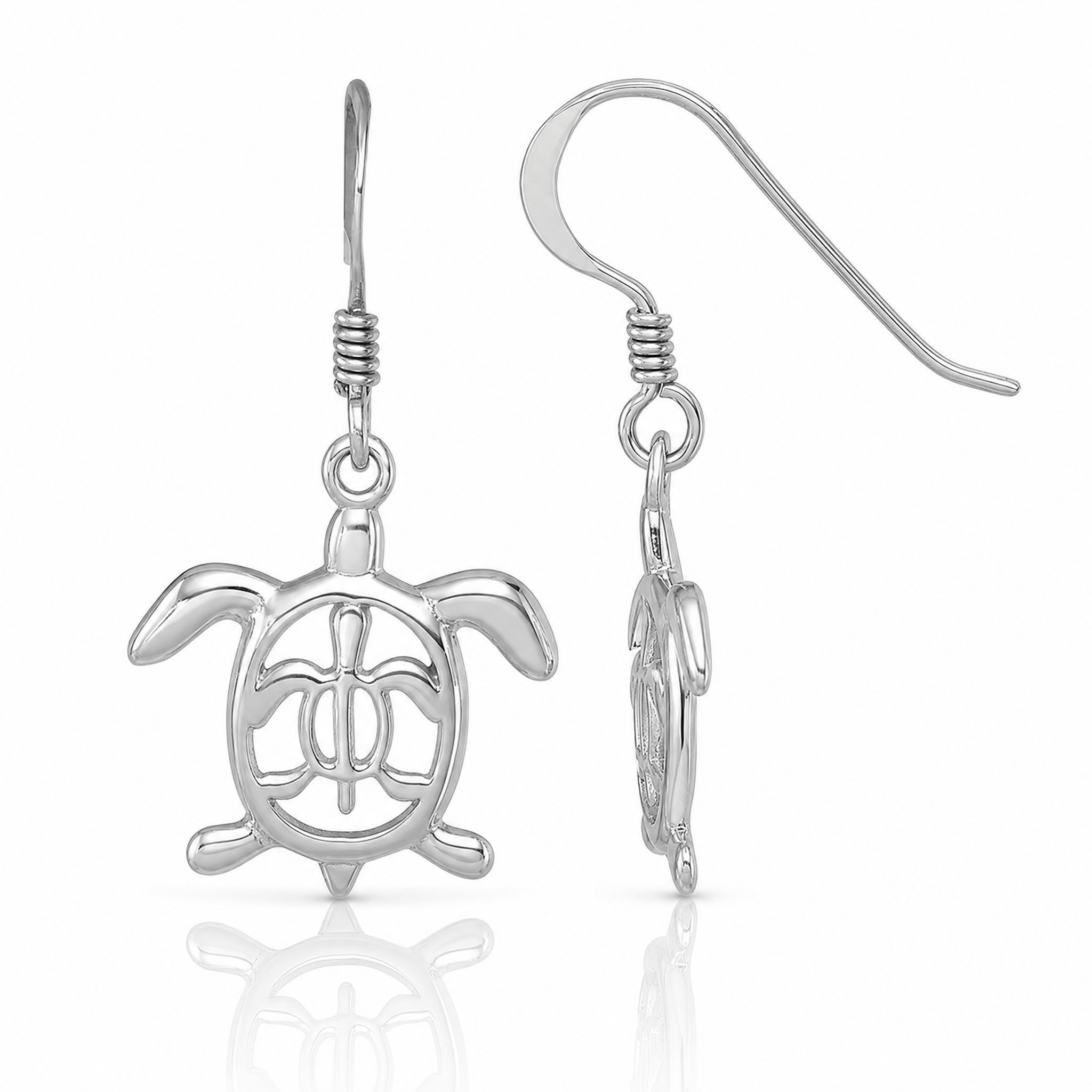 Sterling Silver Rhodium-plated Cut Out Mother & Baby Turtle Dangle Earring - Lifestyle View