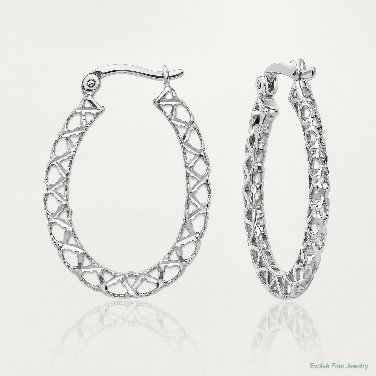 Leslie's 14K White Gold Polished D/C Hollow Hoop Earrings - Lifestyle View