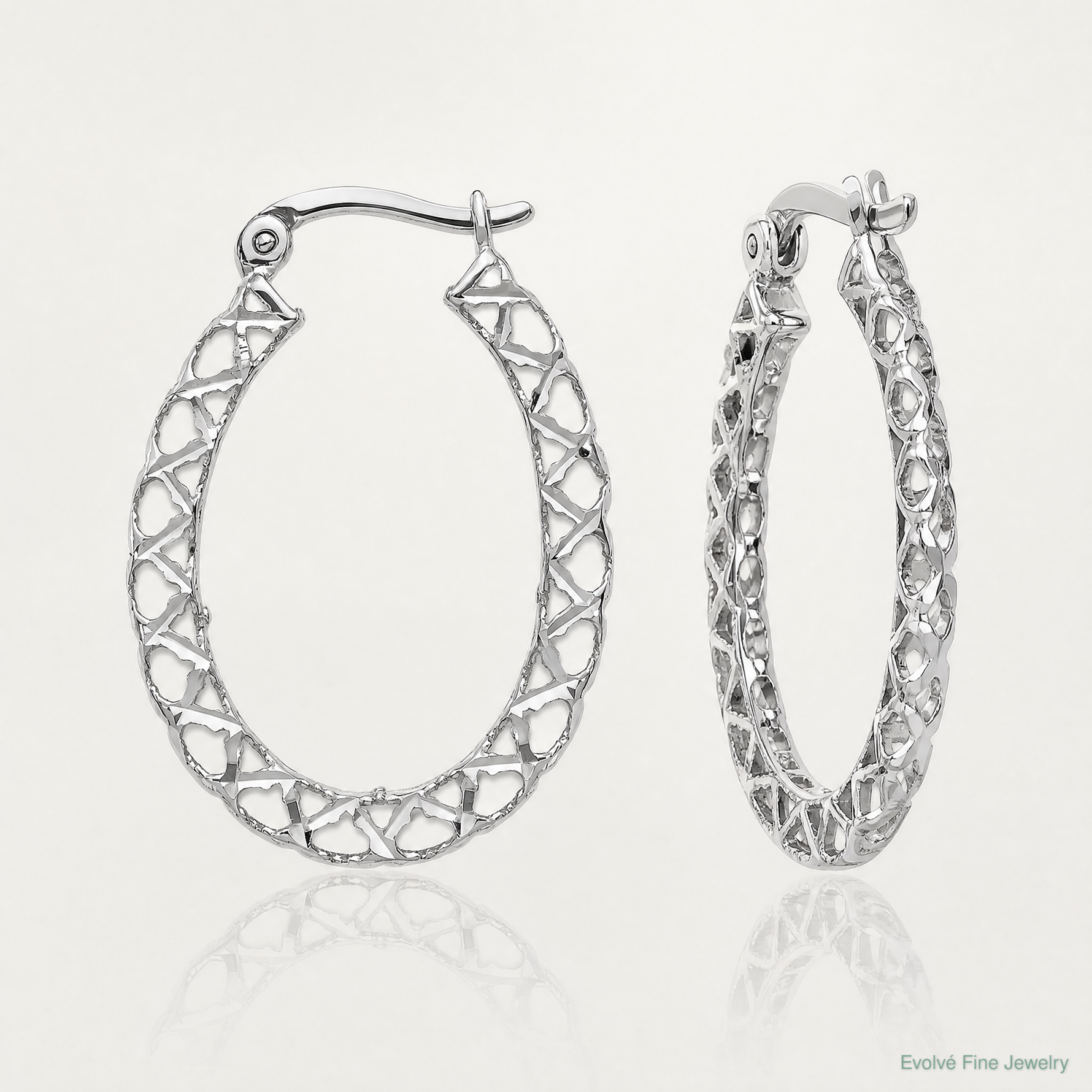 Leslie's 14K White Gold Polished D/C Hollow Hoop Earrings - Lifestyle View