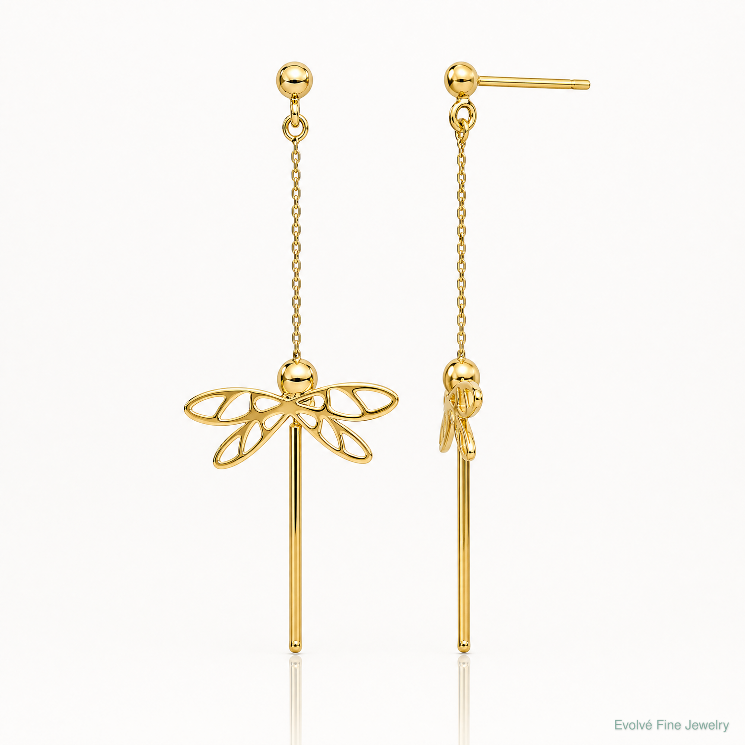 Leslie's 14K Polished Dragonfly Post Dangle Earrings - Lifestyle View