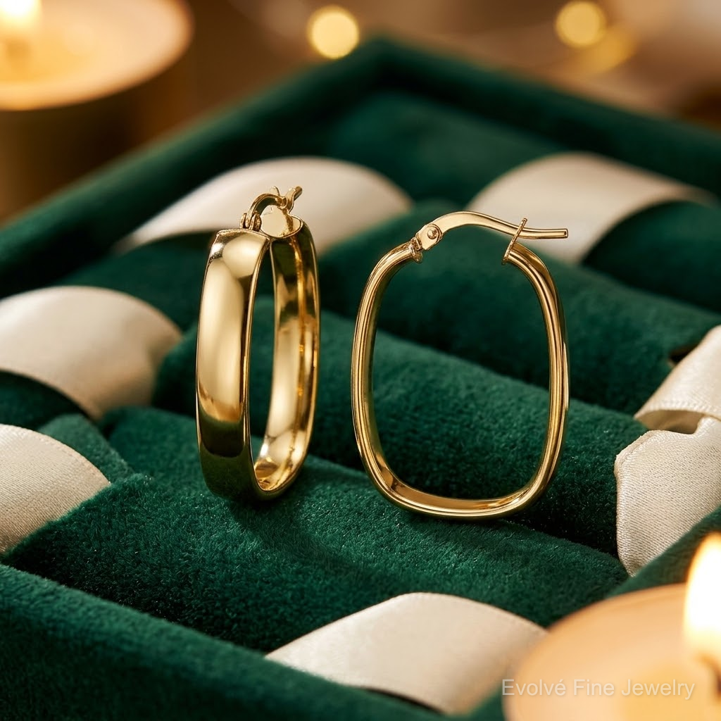 Leslie's 14K Polished Squared Oval Hoop Earrings - Lifestyle View