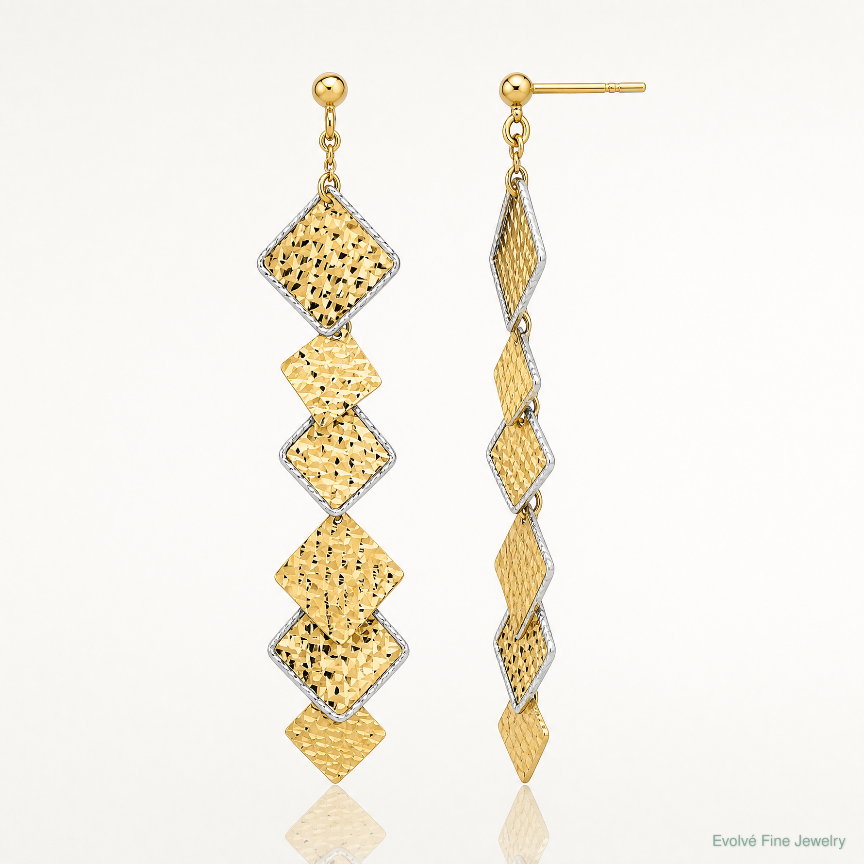 Leslie's 14K Two-tone Polished and Brushed D/C Post Dangle Earrings - Lifestyle View