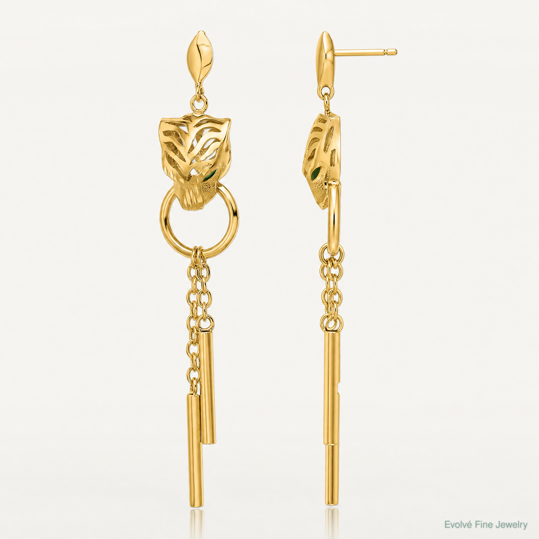Leslie's 14k Polished Green Enamel Tiger Post Dangle Earrings - Lifestyle View