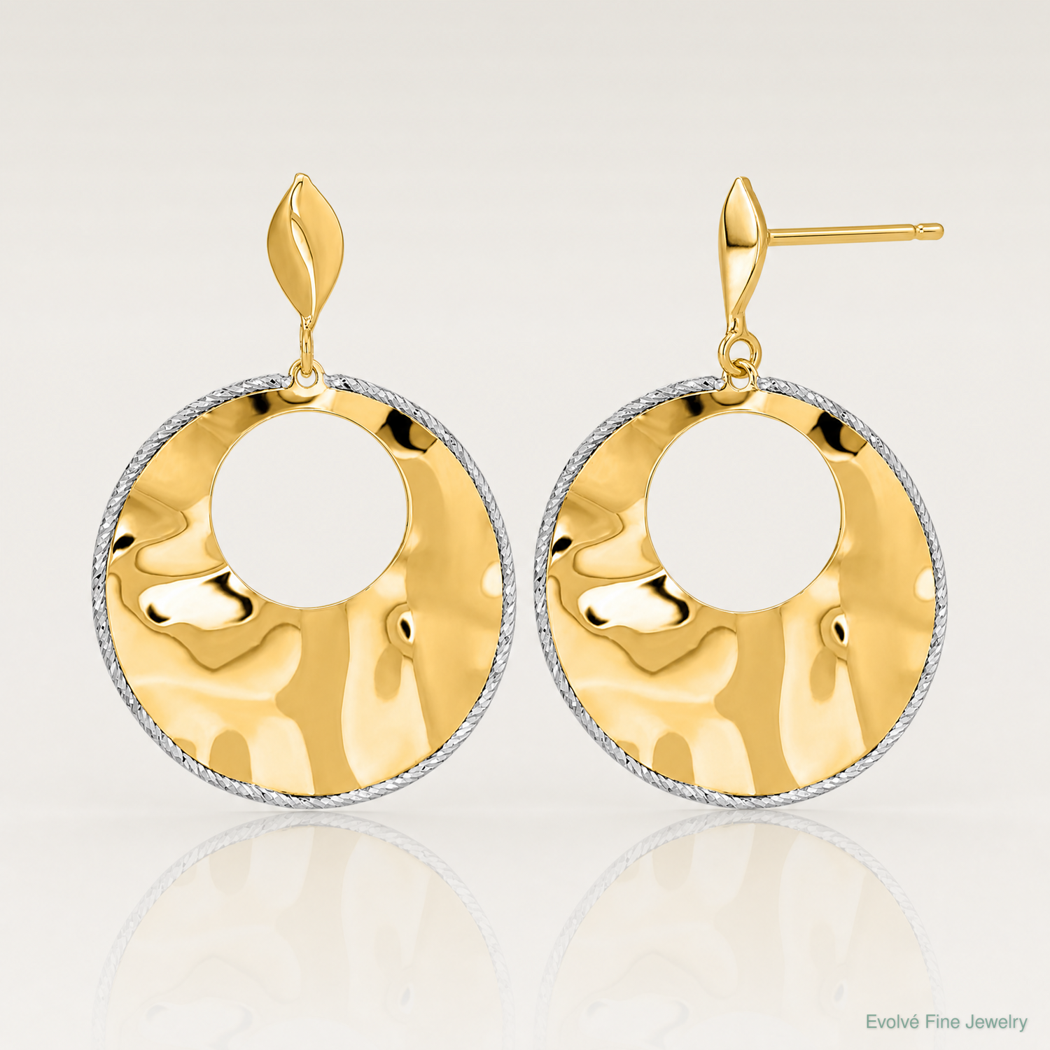 Leslie's 14k Two-tone Polished Textured Post Dangle Earrings - Lifestyle View
