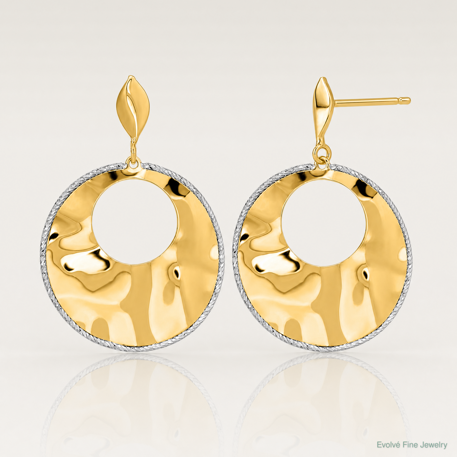 Leslie's 14k Two-tone Polished Textured Post Dangle Earrings - Lifestyle View