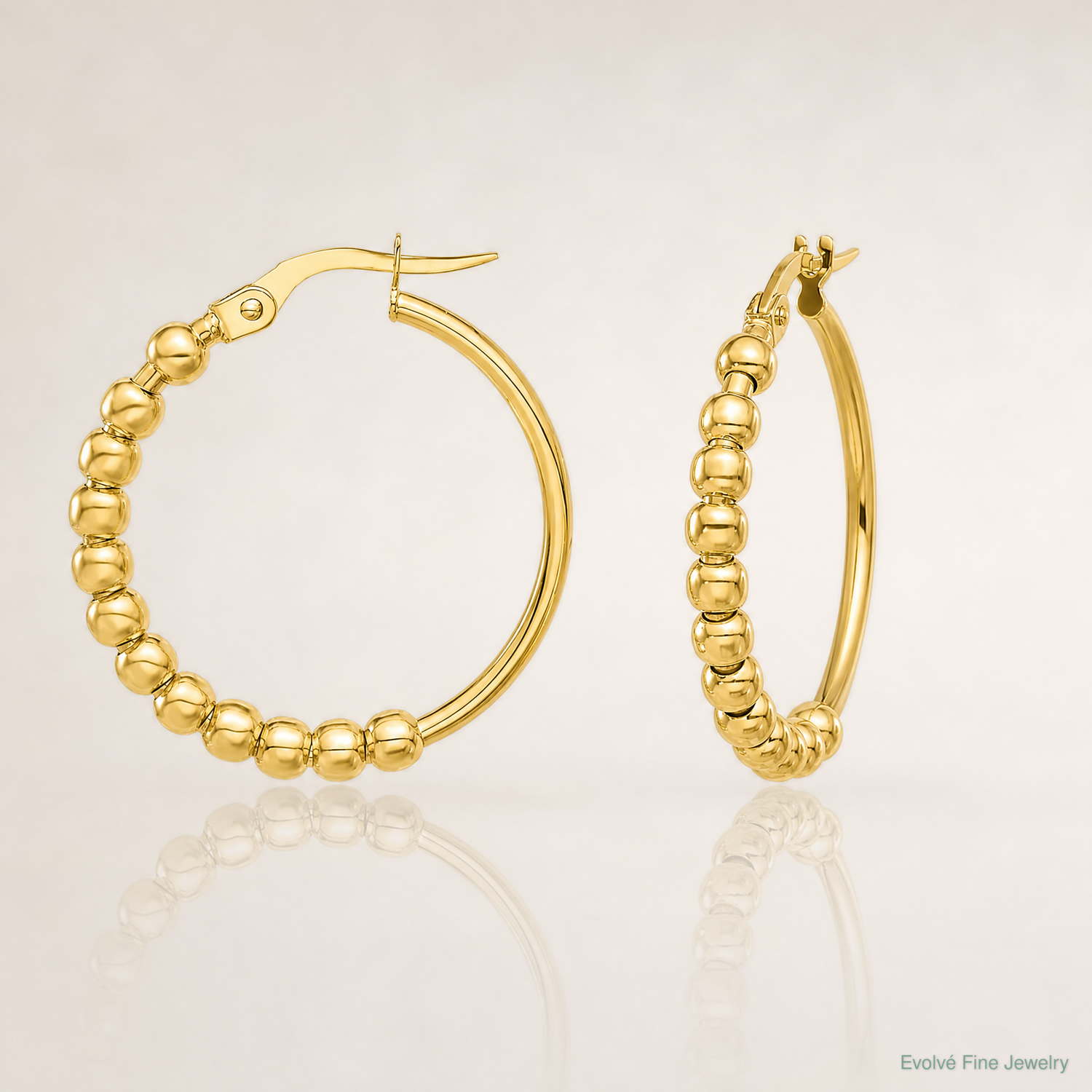 Leslie's 14K Polished Beaded Hoop Earrings - Lifestyle View