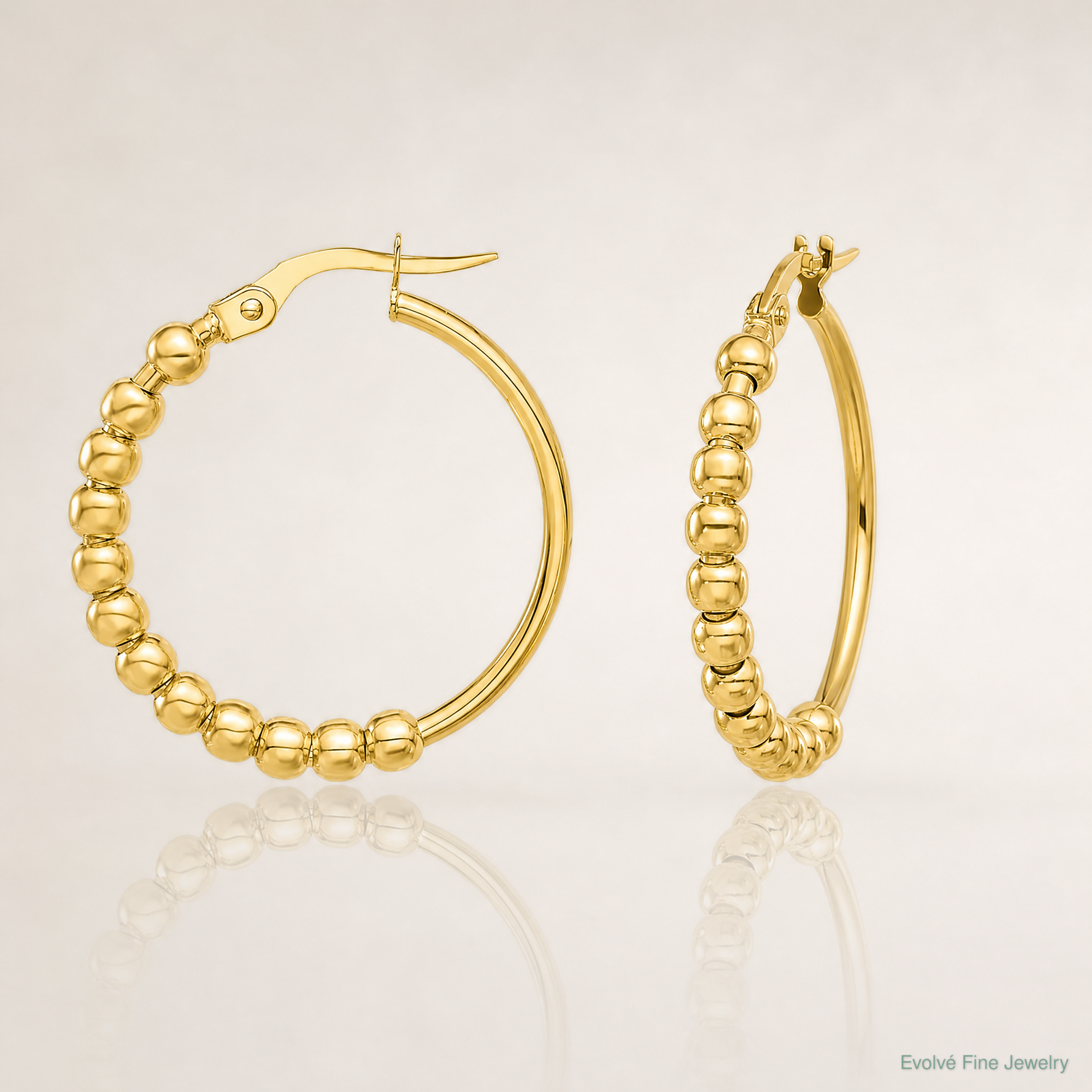 Leslie's 14K Polished Beaded Hoop Earrings - Lifestyle View