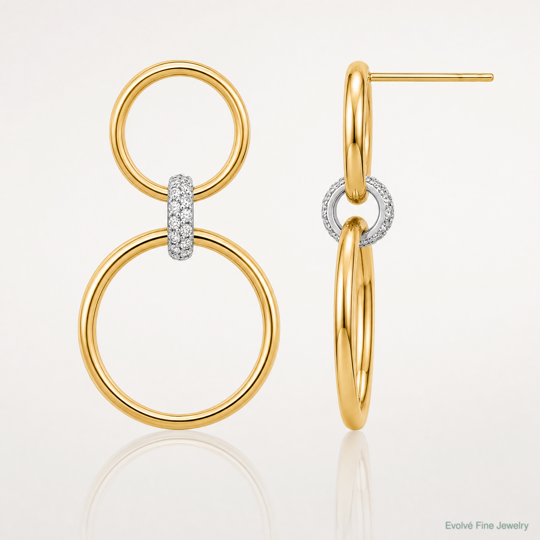 Leslie's 14K Two-tone Polished CZ Circles Dangle Post Earrings - Lifestyle View