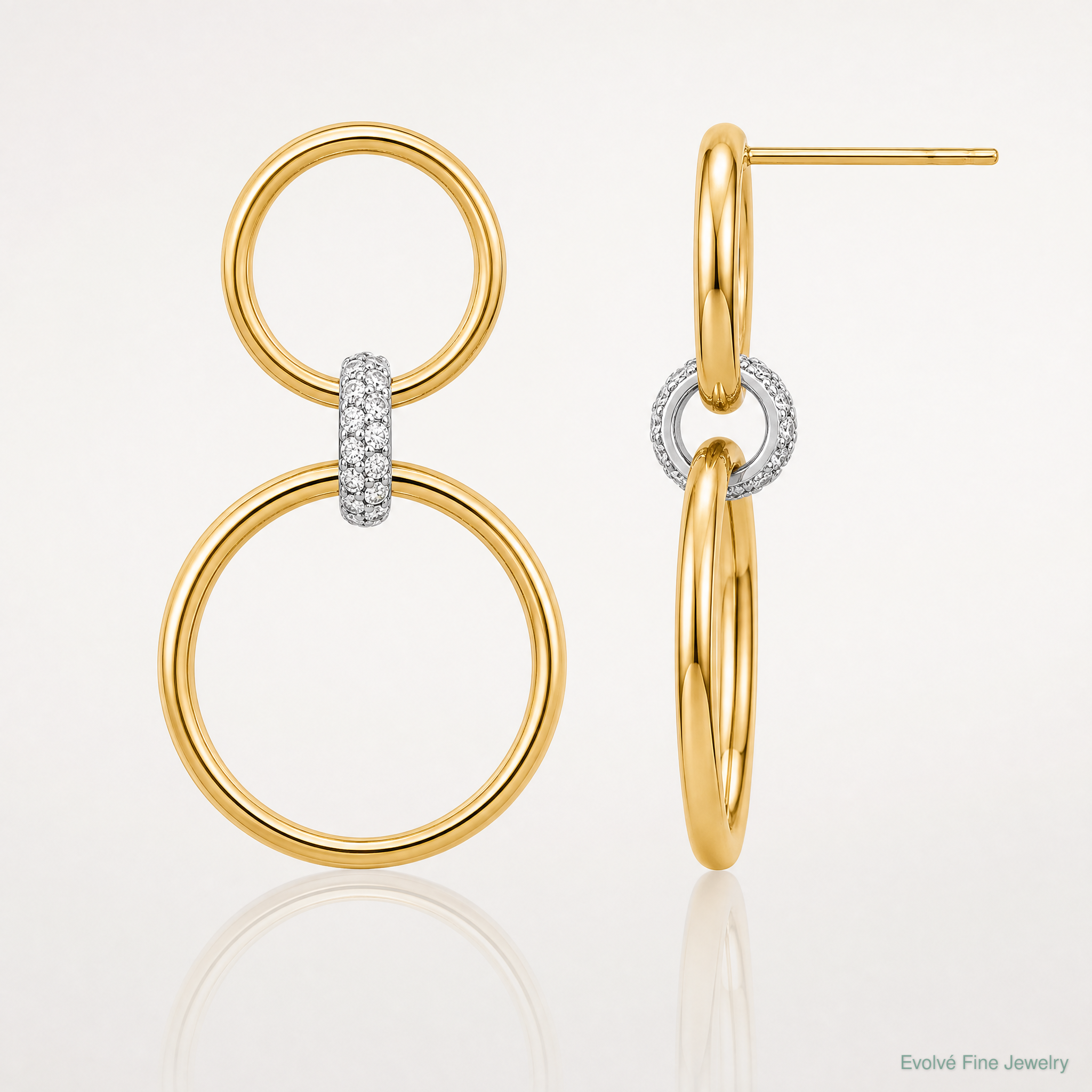 Leslie's 14K Two-tone Polished CZ Circles Dangle Post Earrings - Lifestyle View