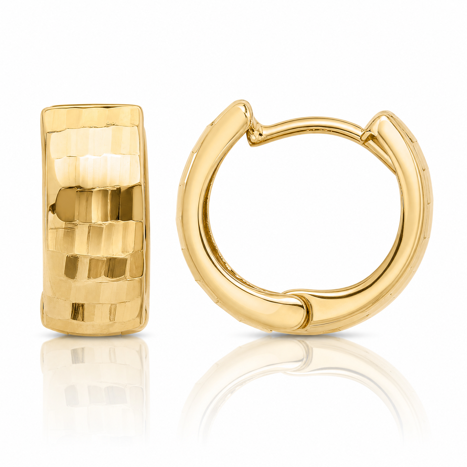 Leslie's 14K Polished and Diamond-cut Huggie Hoop Earrings - Lifestyle View