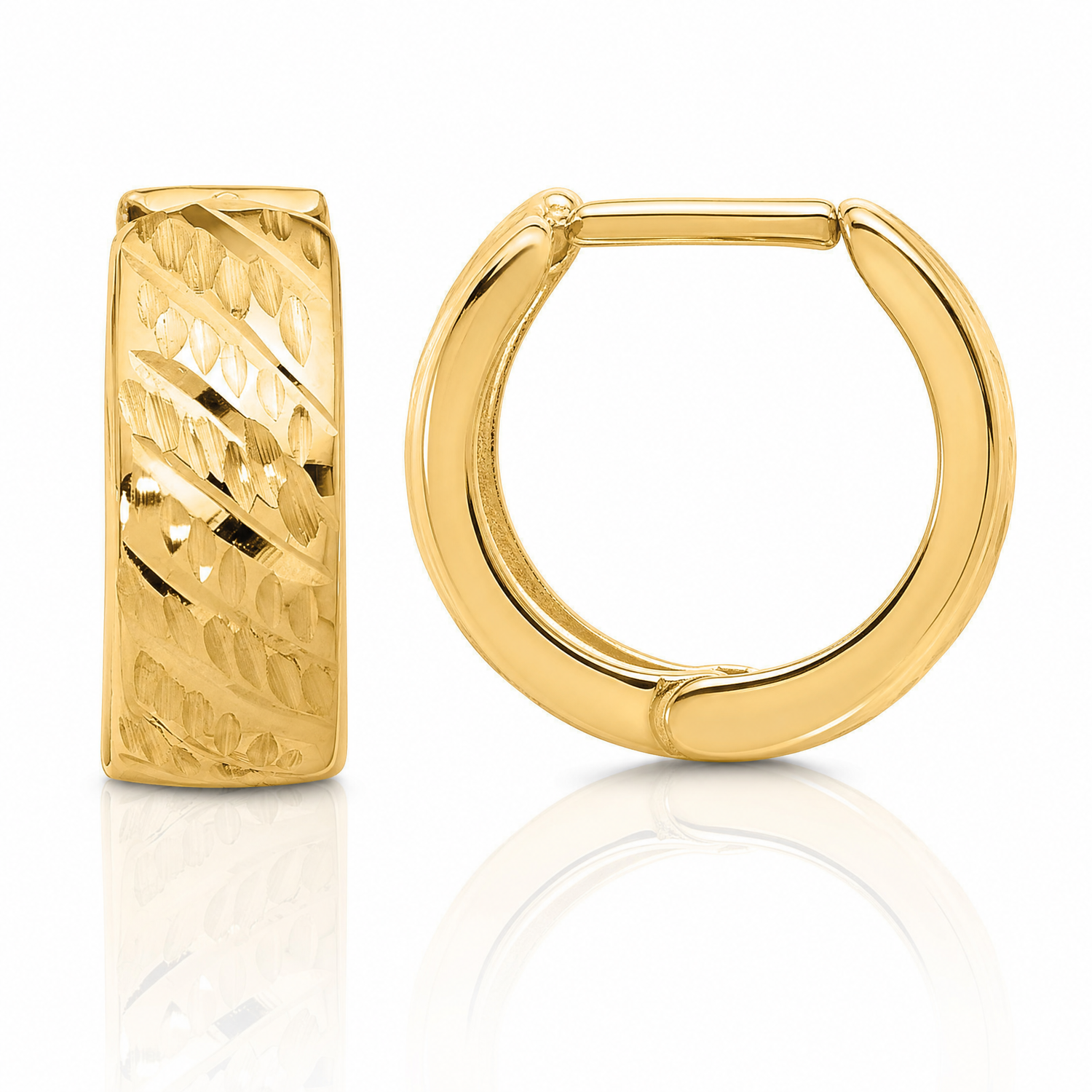 Leslie's 14K Polished and Diamond-cut Huggie Hoop Earrings - Lifestyle View