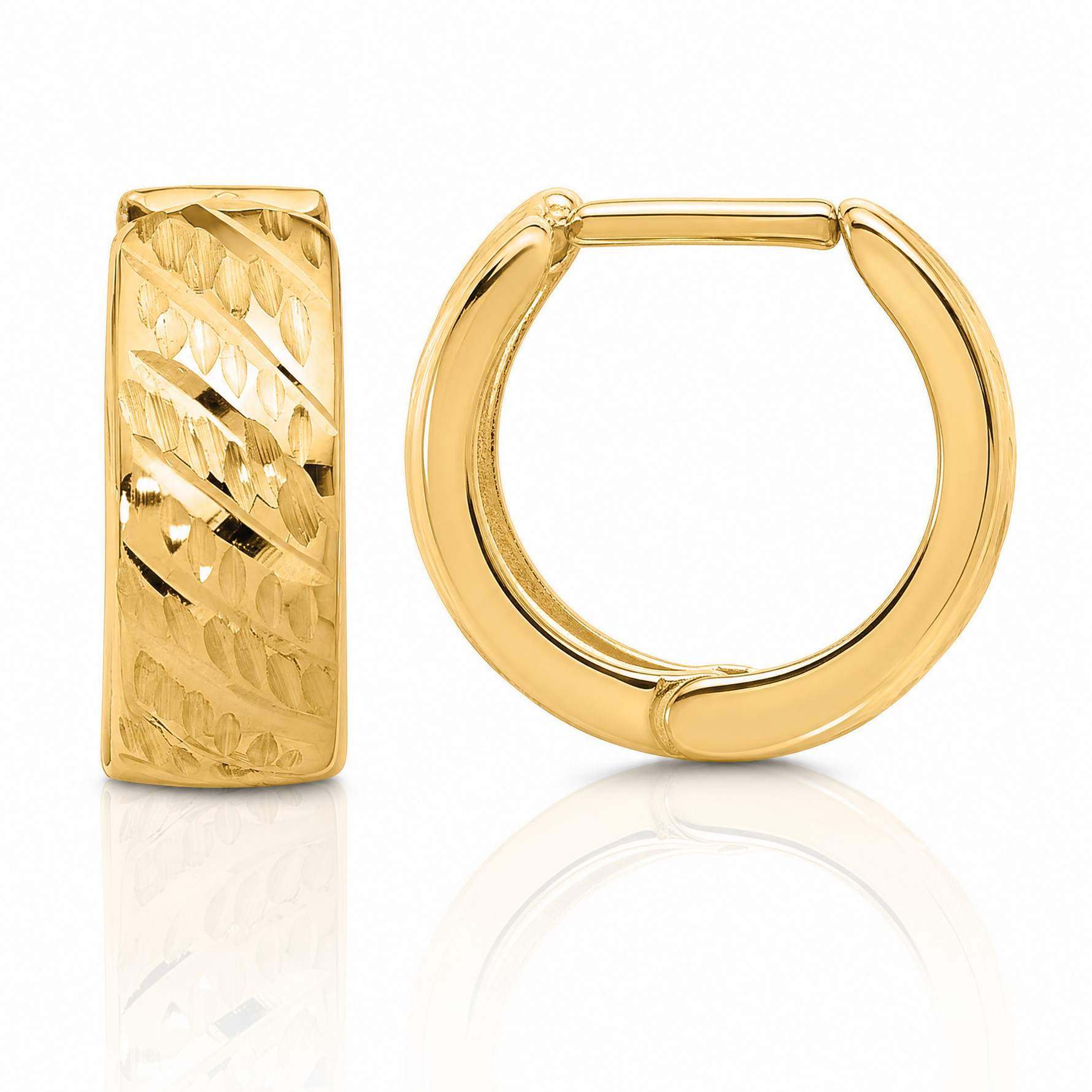 Leslie's 14K Polished and Diamond-cut Huggie Hoop Earrings - Lifestyle View
