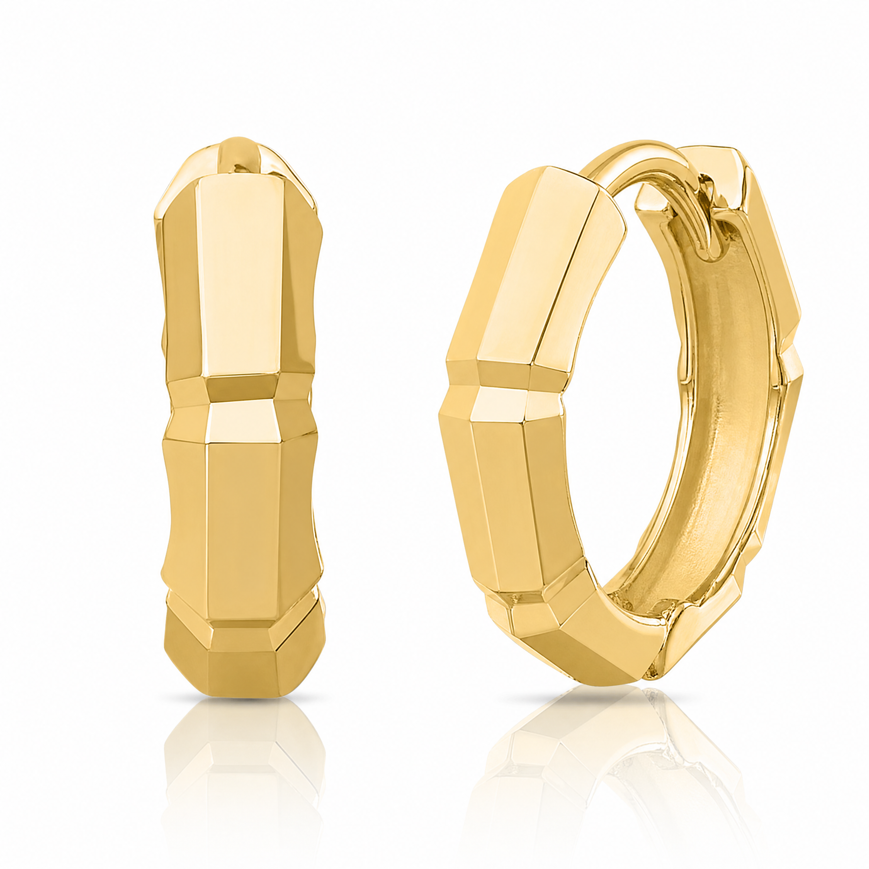 Leslie's 14K Polished and Diamond-cut Huggie Hoop Earrings - Lifestyle View