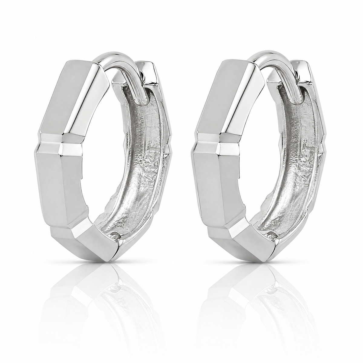 Leslie's 14K  White Gold Polished/Diamond-cut Huggie Hoop Earrings - Lifestyle View