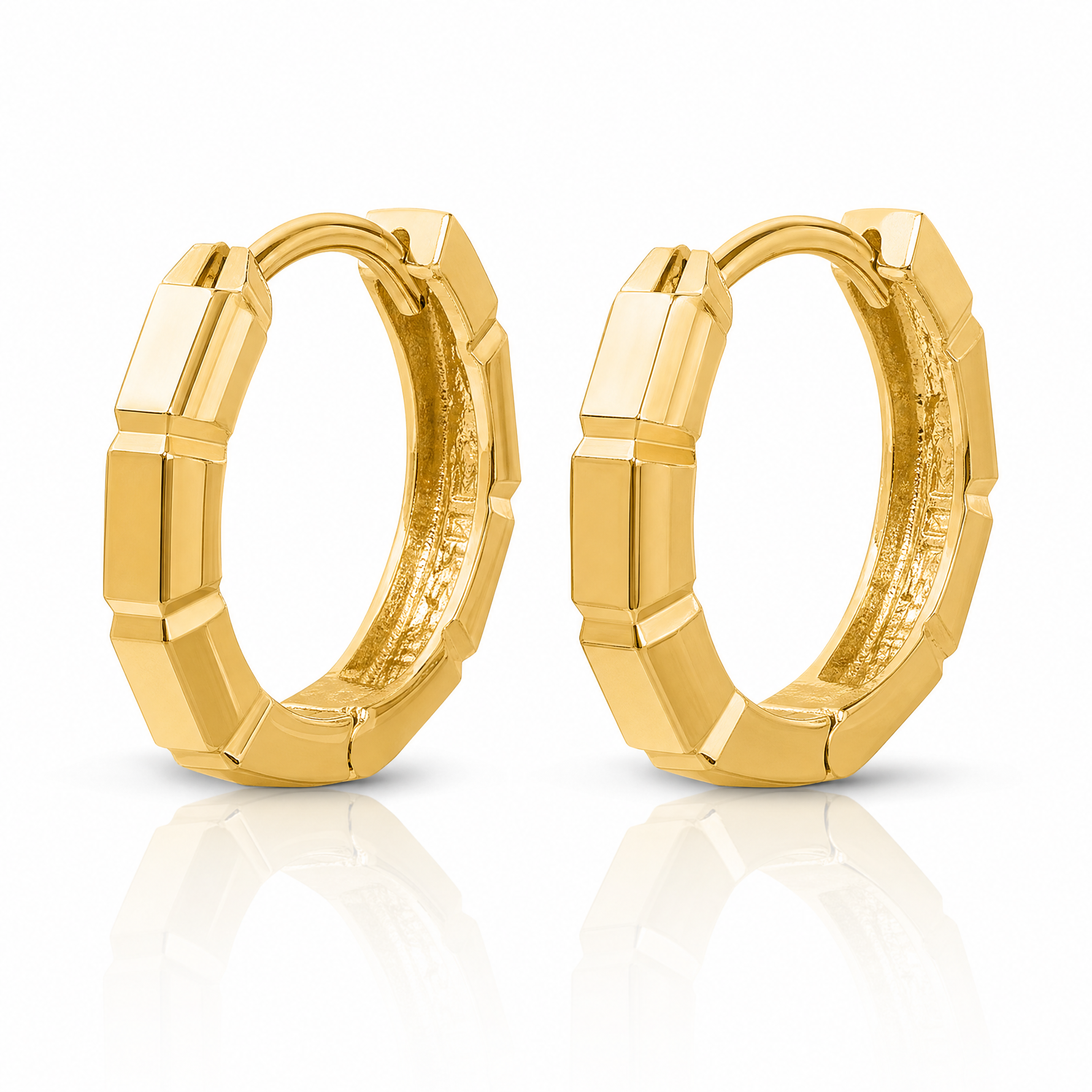 Leslie's 14K Polished and Diamond-cut Huggie Hoop Earrings - Lifestyle View
