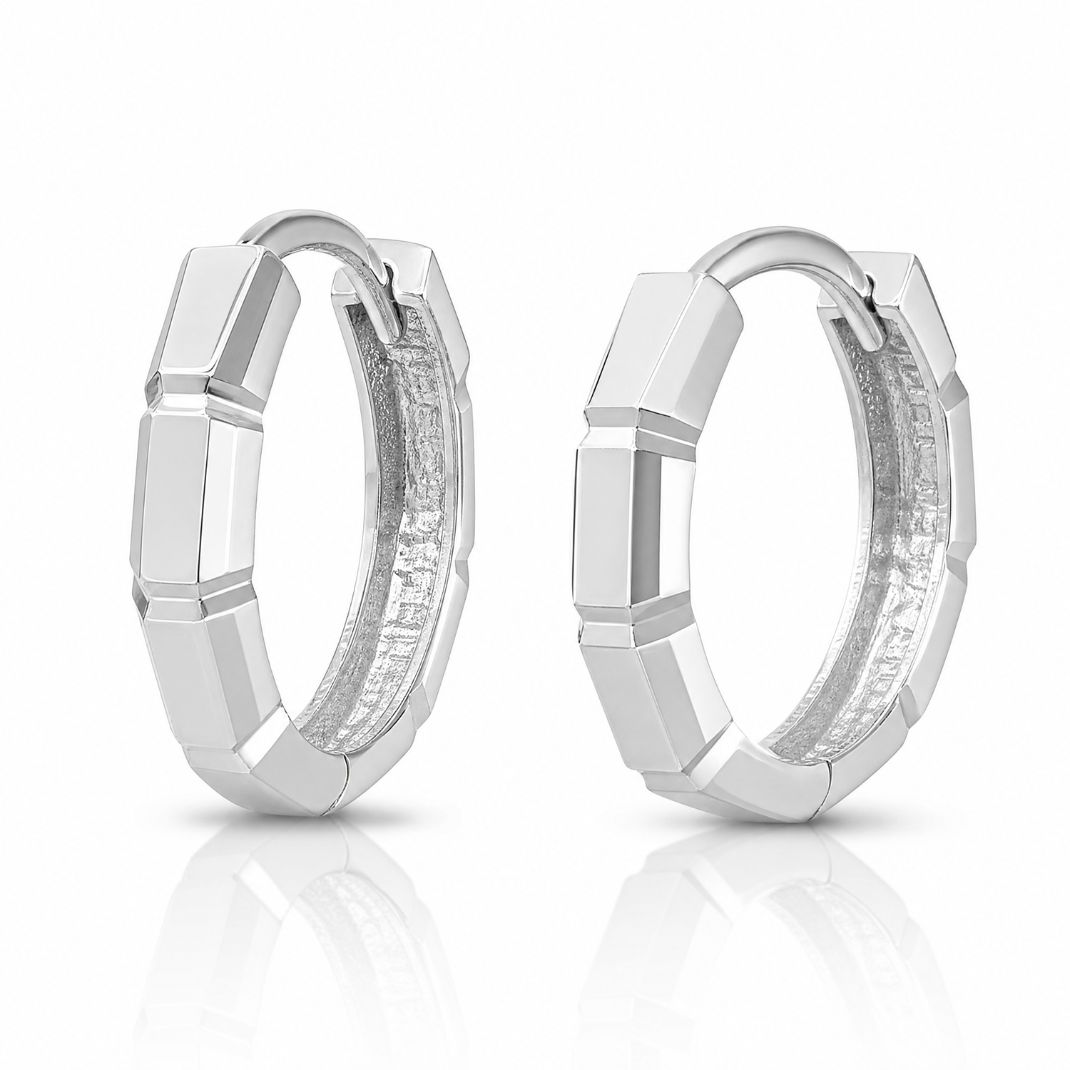 Leslie's 14K White Gold Polished/Diamond-cut Huggie Hoop Earrings - Lifestyle View