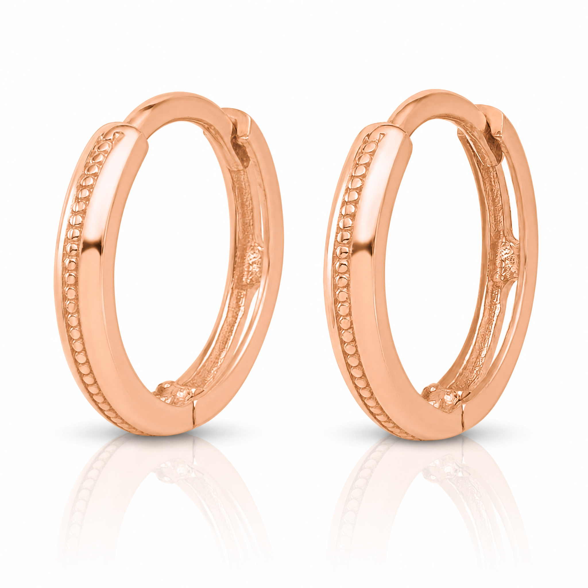 Leslie's 14K Rose Gold Polished and Textured Huggie Hoop Earrings - Lifestyle View