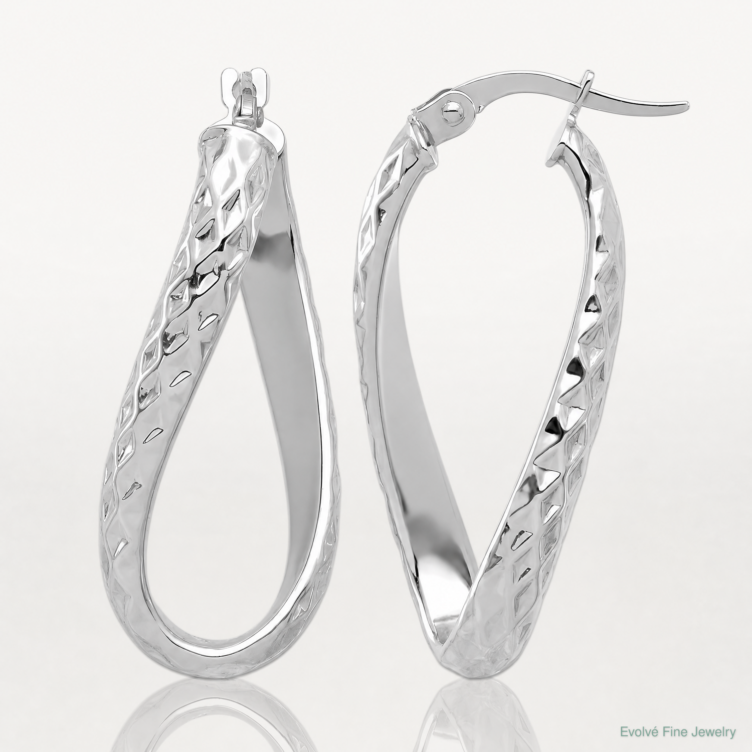 Leslie's 14K w/ White Rhodium Plating Polished & D/C Twist Hoop Earrings - Lifestyle View