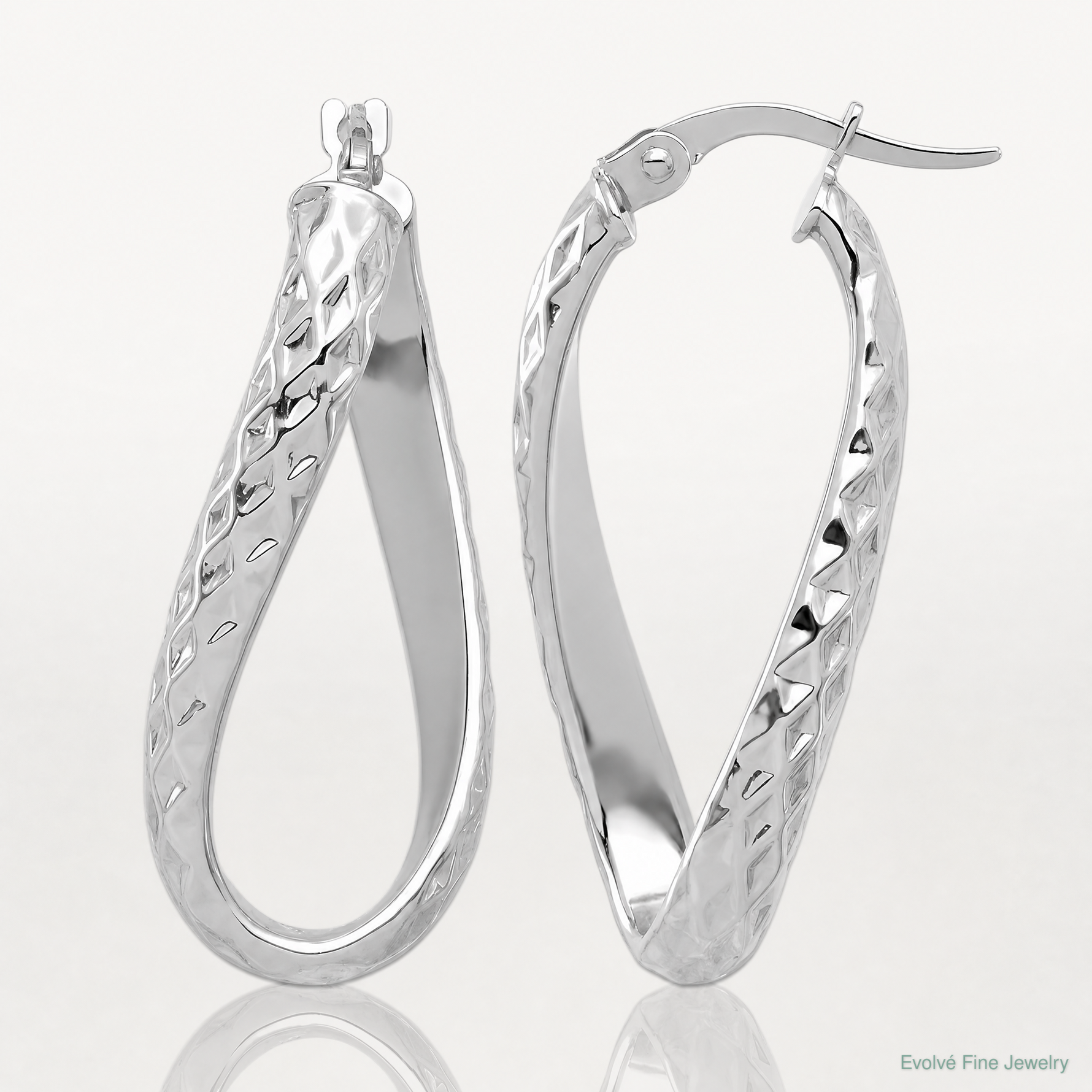Leslie's 14K w/ White Rhodium Plating Polished & D/C Twist Hoop Earrings - Lifestyle View