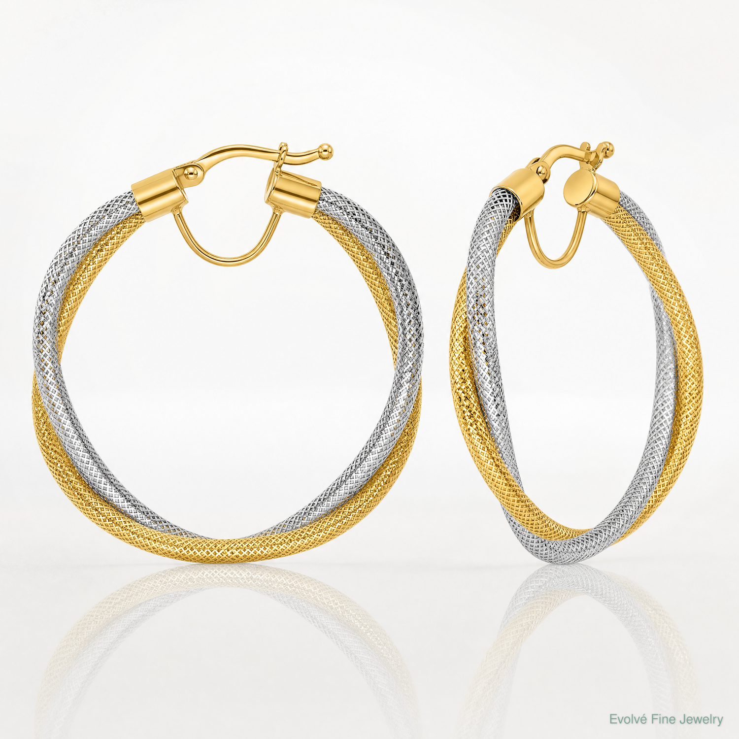 Leslie's 14K w/Rhodium Braided Mesh Stretch Hoop Earrings - Lifestyle View