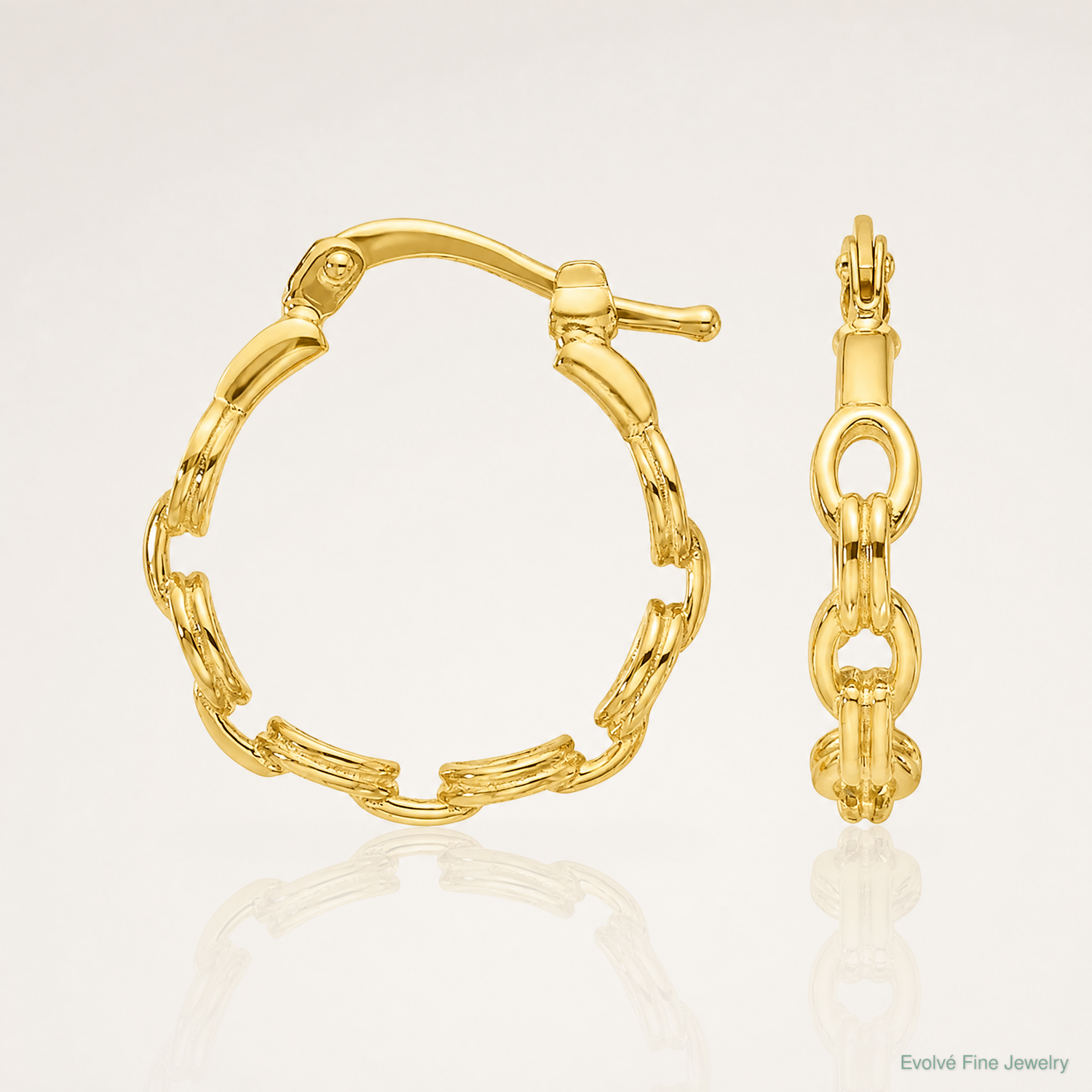 Leslie's 14K Polished Link Design Hoop Earrings - Lifestyle View