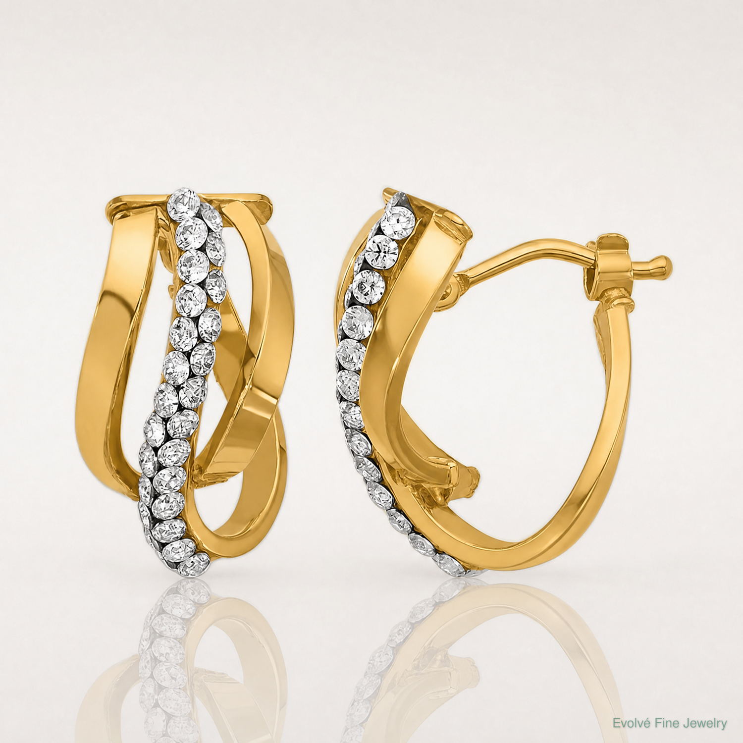 Leslie's 14K Polished with Crystals Fancy Wave Hoop Earrings - Lifestyle View