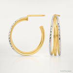 Leslie's 14K w/White Rhodium and D/C 3-Row Round J-Hoop Post Earrings - Lifestyle View