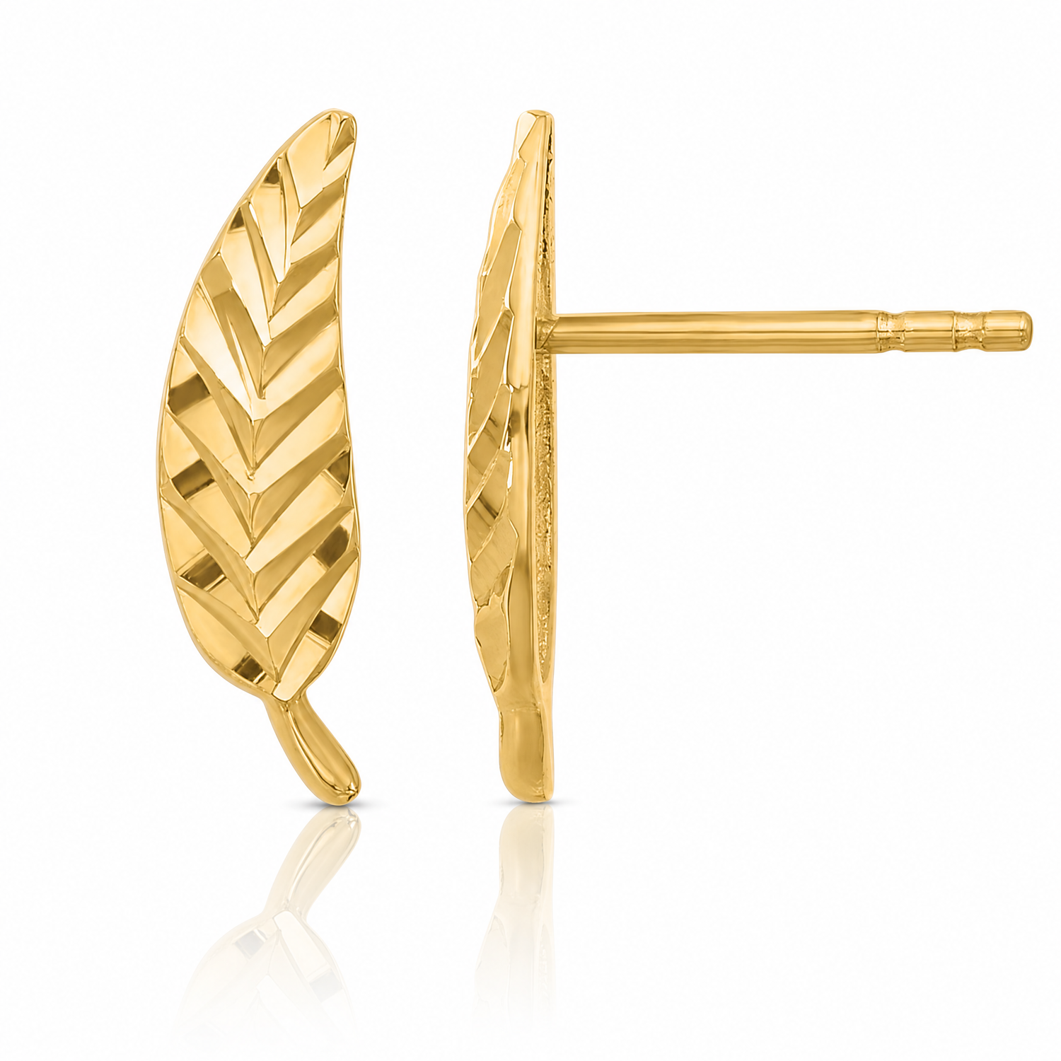 Leslie's 14K Polished and Diamond-cut Leaf Post Earrings - Lifestyle View