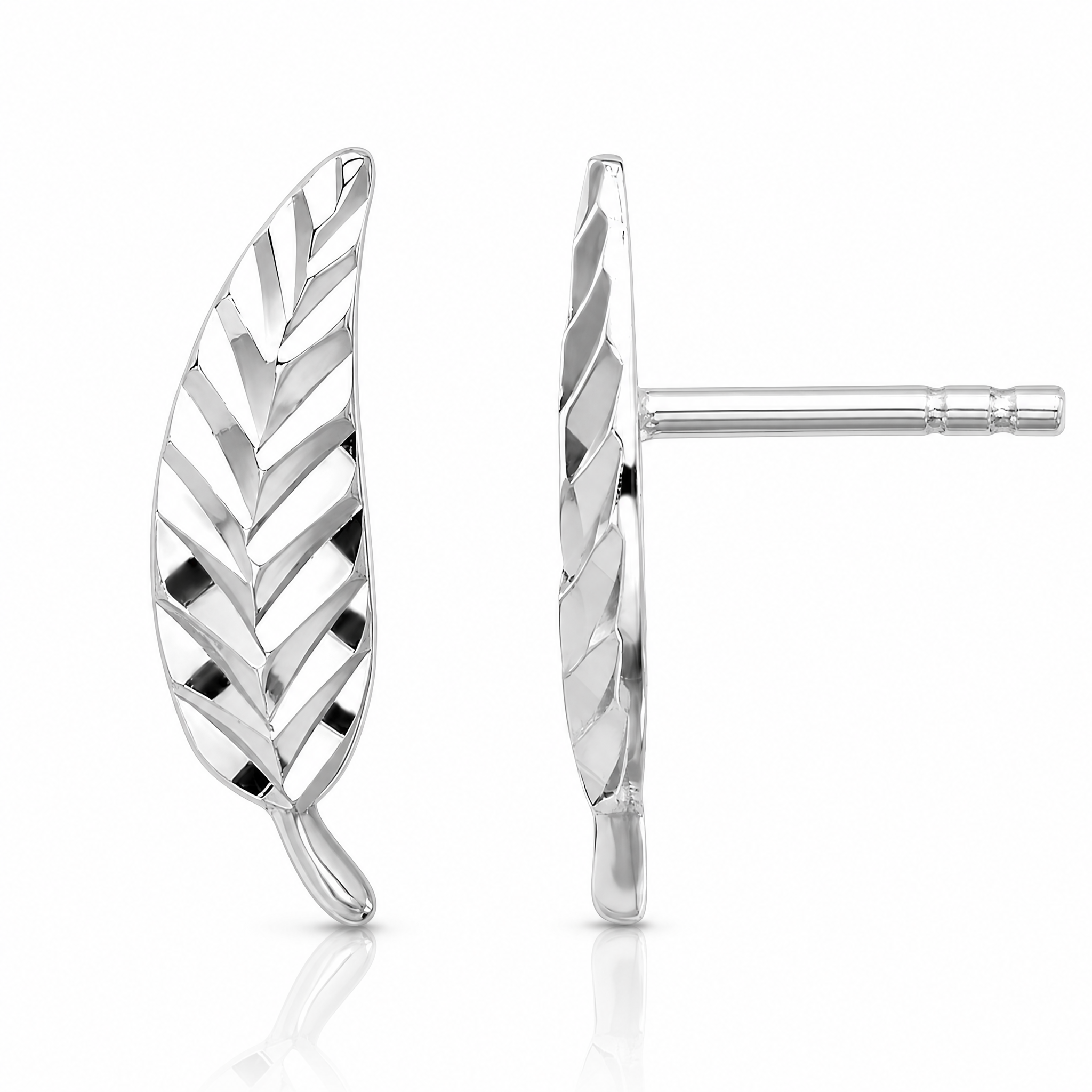 Leslie's 14K White Gold Polished and Diamond-cut Leaf Post Earrings - Lifestyle View