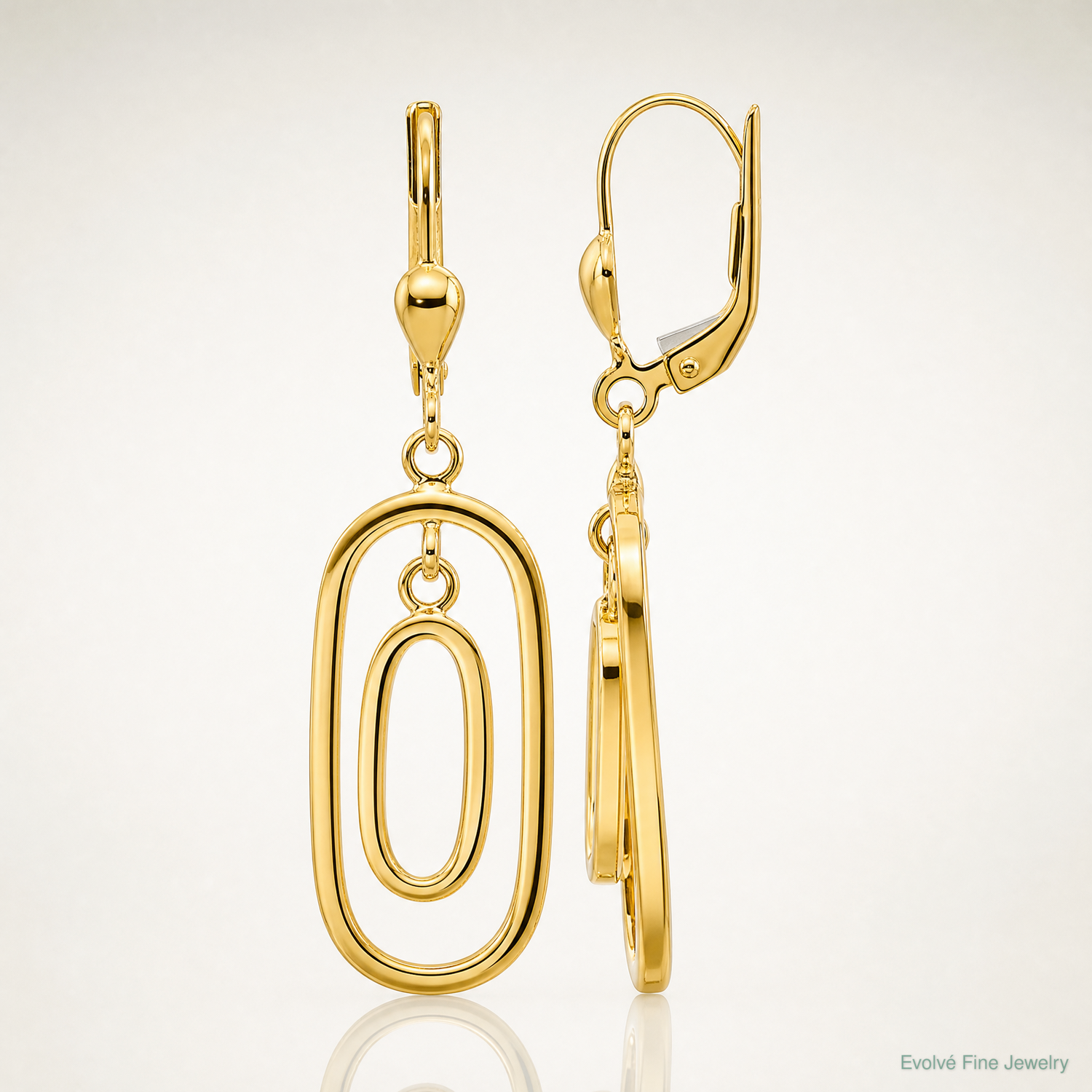 Leslie's 14K Polished Ovals Dangle Leverback Earrings - Lifestyle View