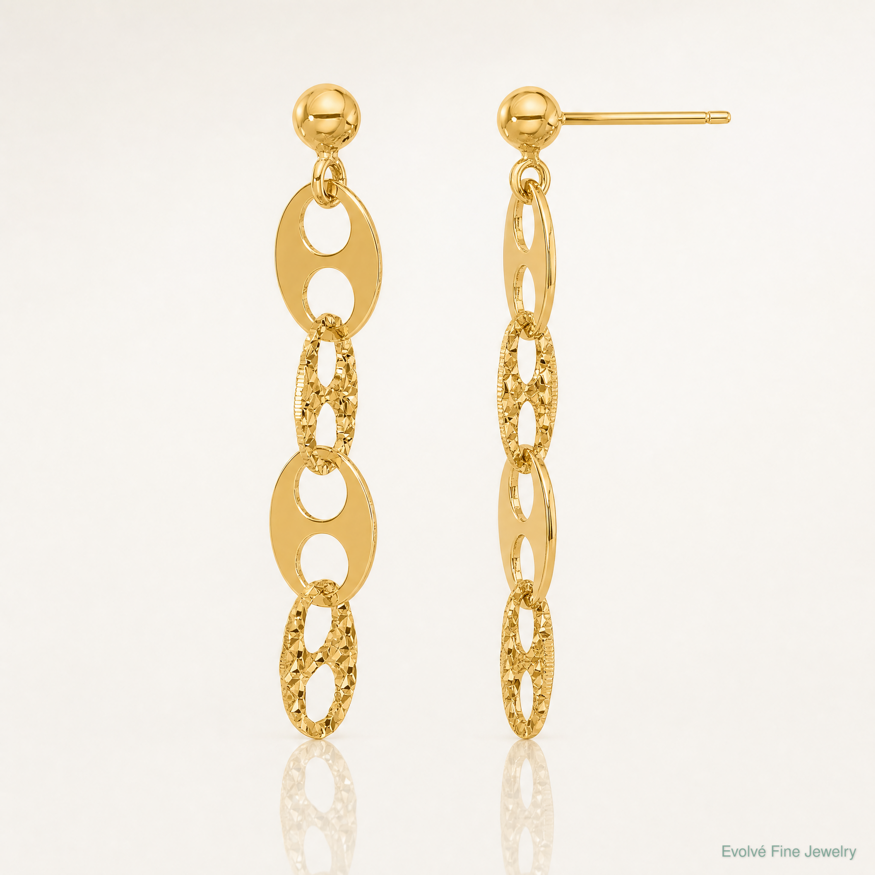 Leslie's 14K Polished and Textured Fancy Link Dangle Earrings - Lifestyle View