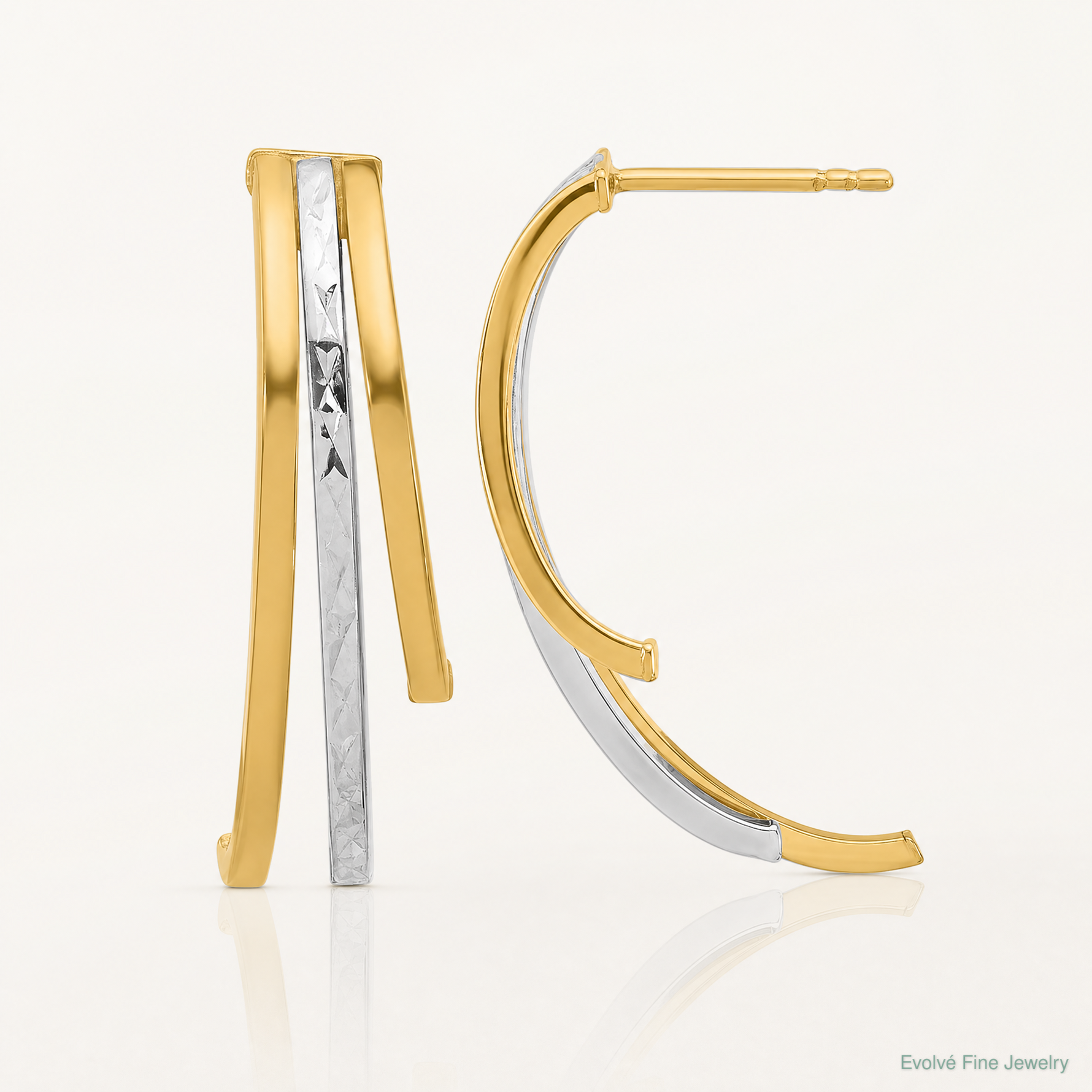 Leslie's 14K w/Rhodium Polished and D/C 3-Row Drop Post Earrings - Lifestyle View